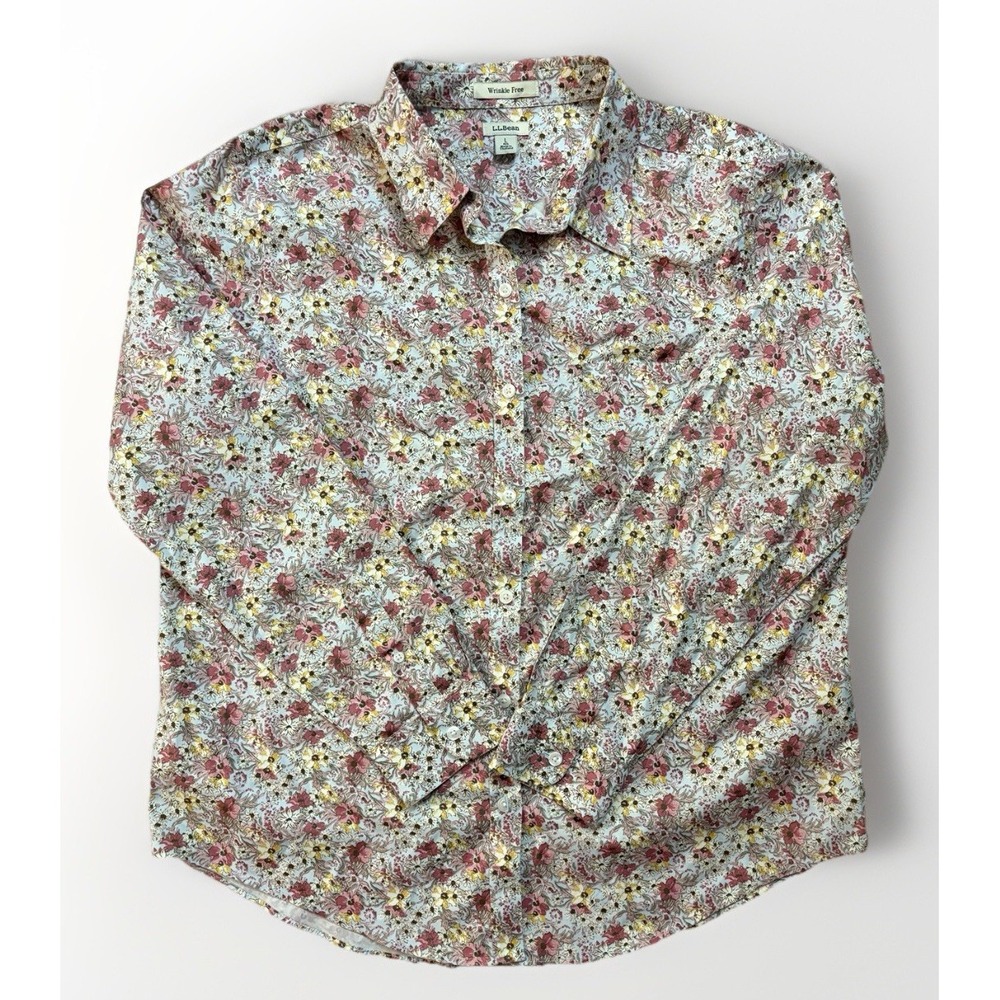 LL‎ Bean Shirt Women's Lg Multicolor Floral Button Down Cottage Core Cotton